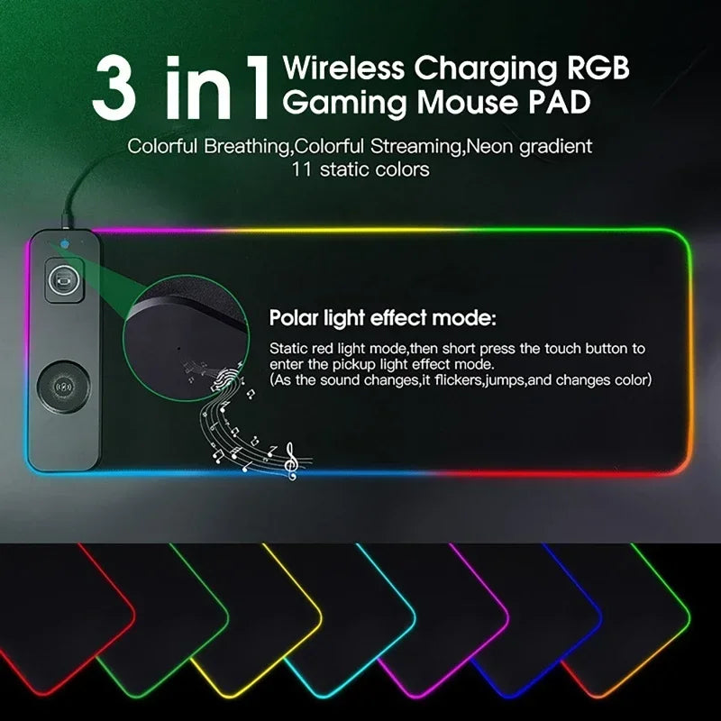 RGB Mouse Keyboard Pad with Wireless Charging – Large Gaming Desk Mat