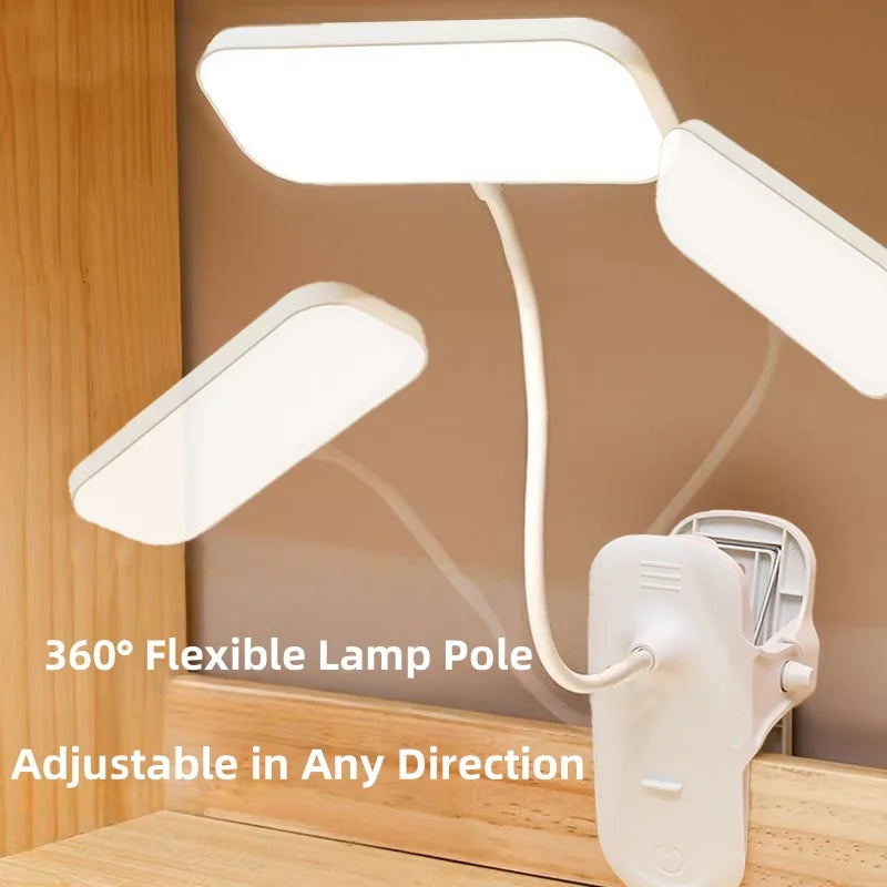 360° Adjustable Clip-On Desk Lamp – USB Rechargeable Reading Light