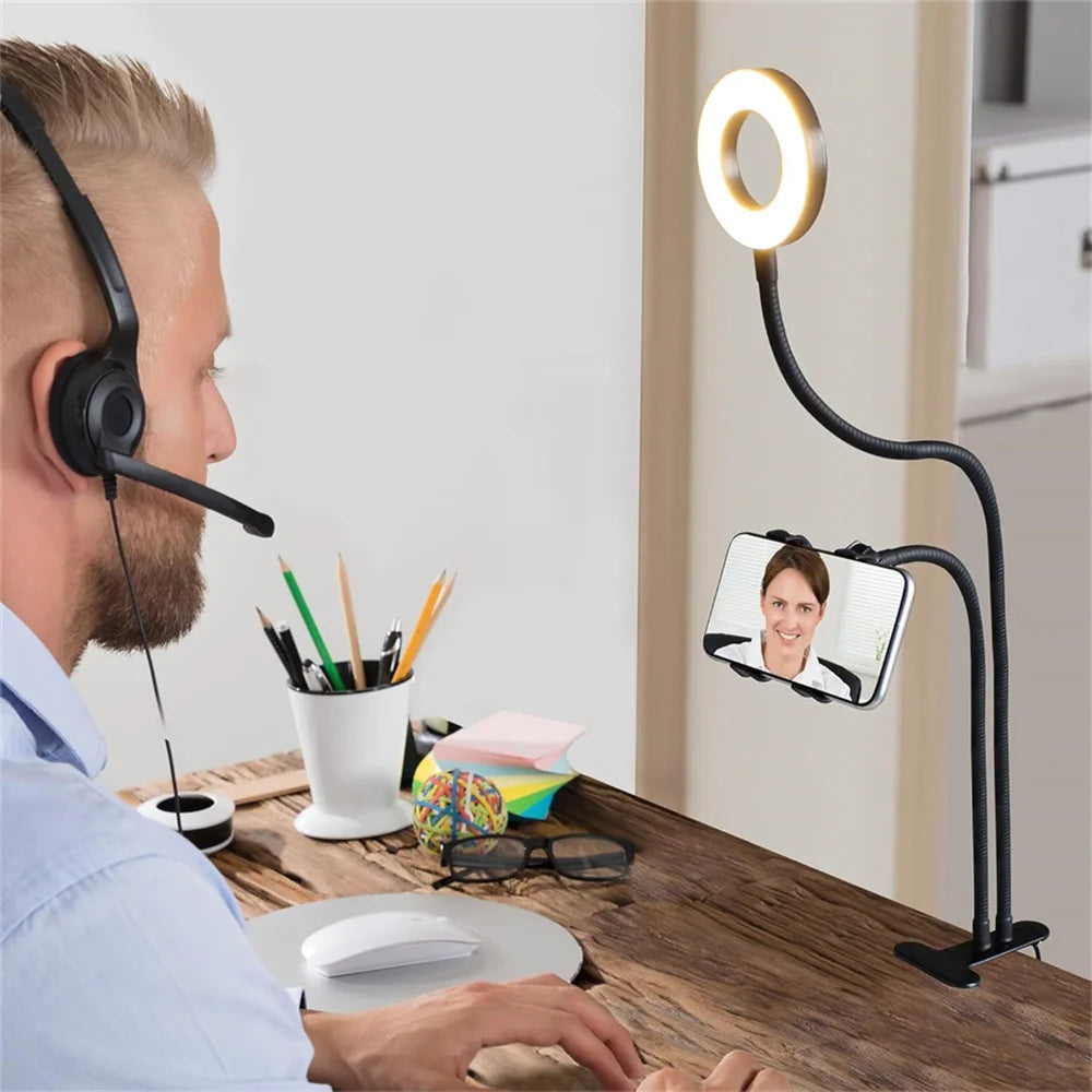 Selfie Ring Light with Phone Holder – Adjustable Desk Ring Lamp for Streaming