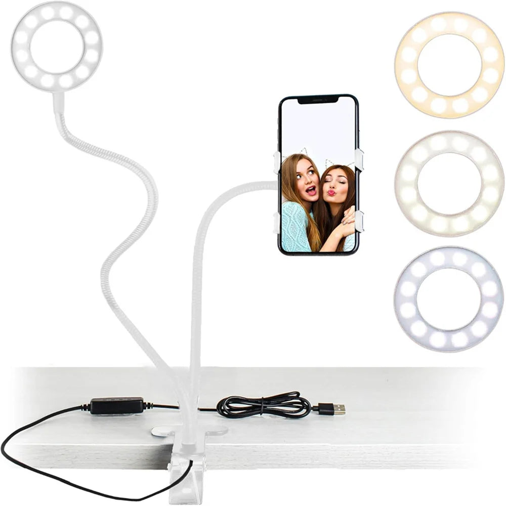 Selfie Ring Light with Phone Holder – Adjustable Desk Ring Lamp for Streaming