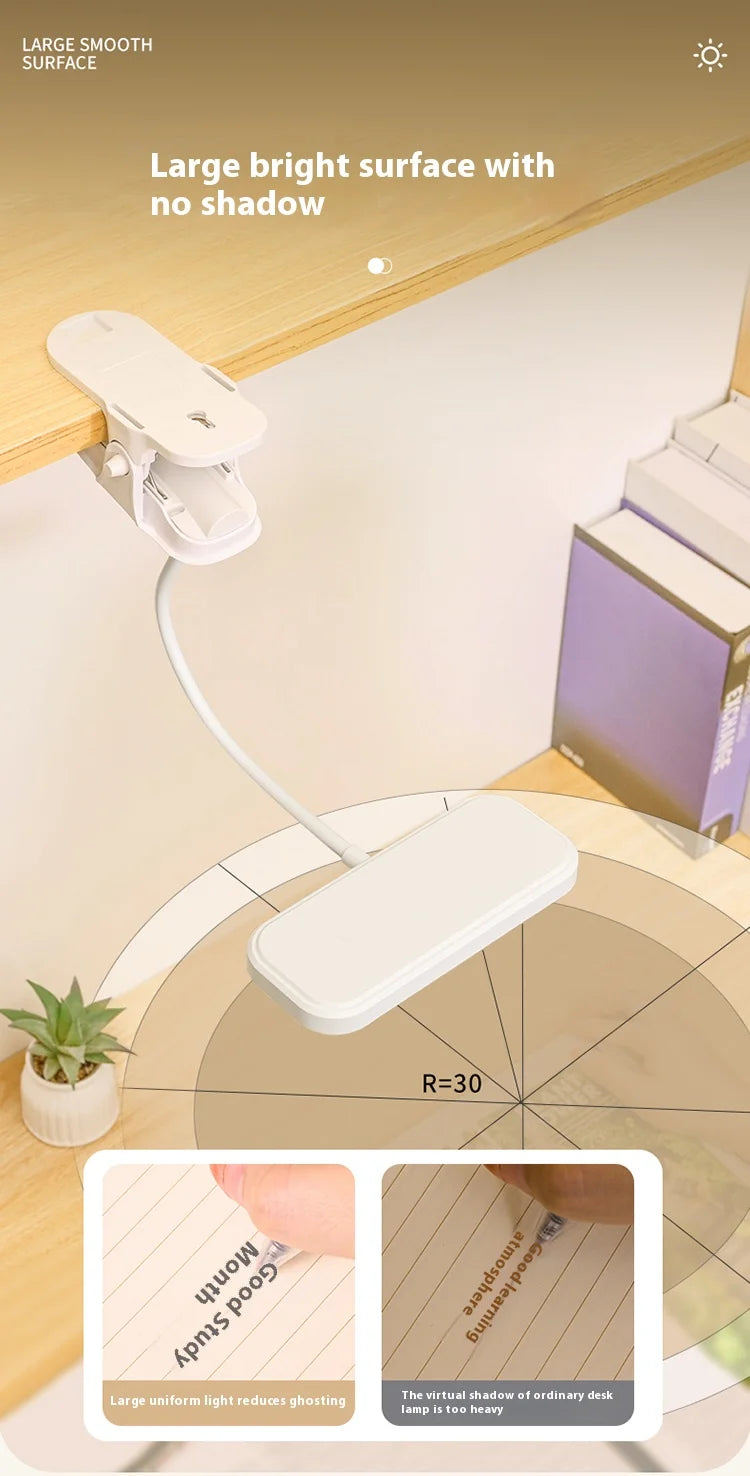 360° Adjustable Clip-On Desk Lamp – USB Rechargeable Reading Light