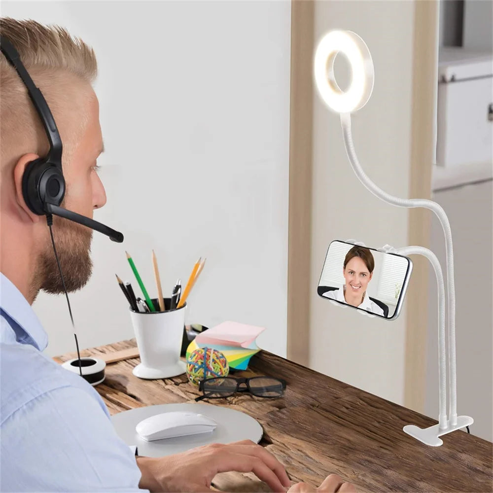 Selfie Ring Light with Phone Holder – Adjustable Desk Ring Lamp for Streaming
