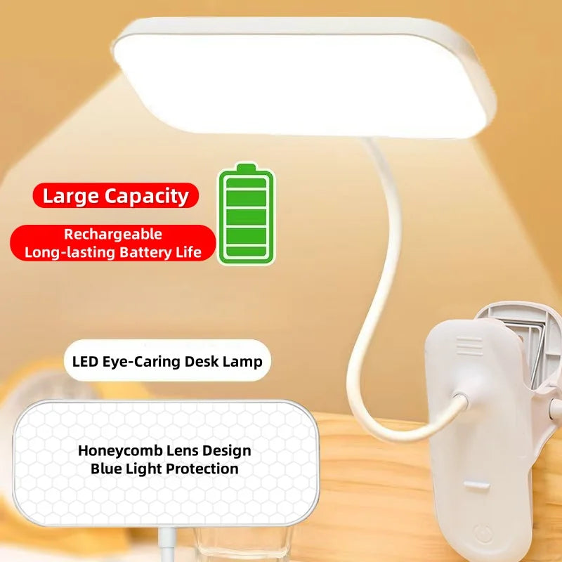 360° Adjustable Clip-On Desk Lamp – USB Rechargeable Reading Light