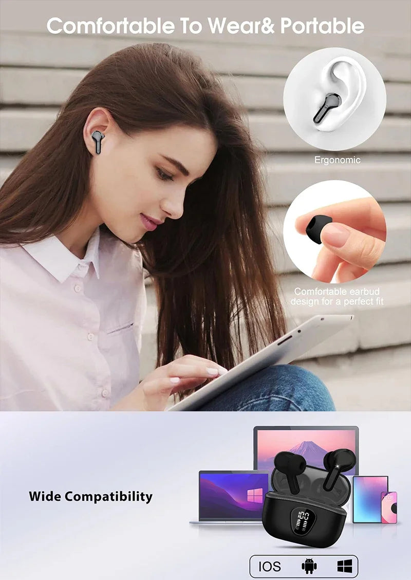 Wireless Earbuds Bluetooth 5.3 – HiFi Stereo Earphones with ENC Noise Cancelling