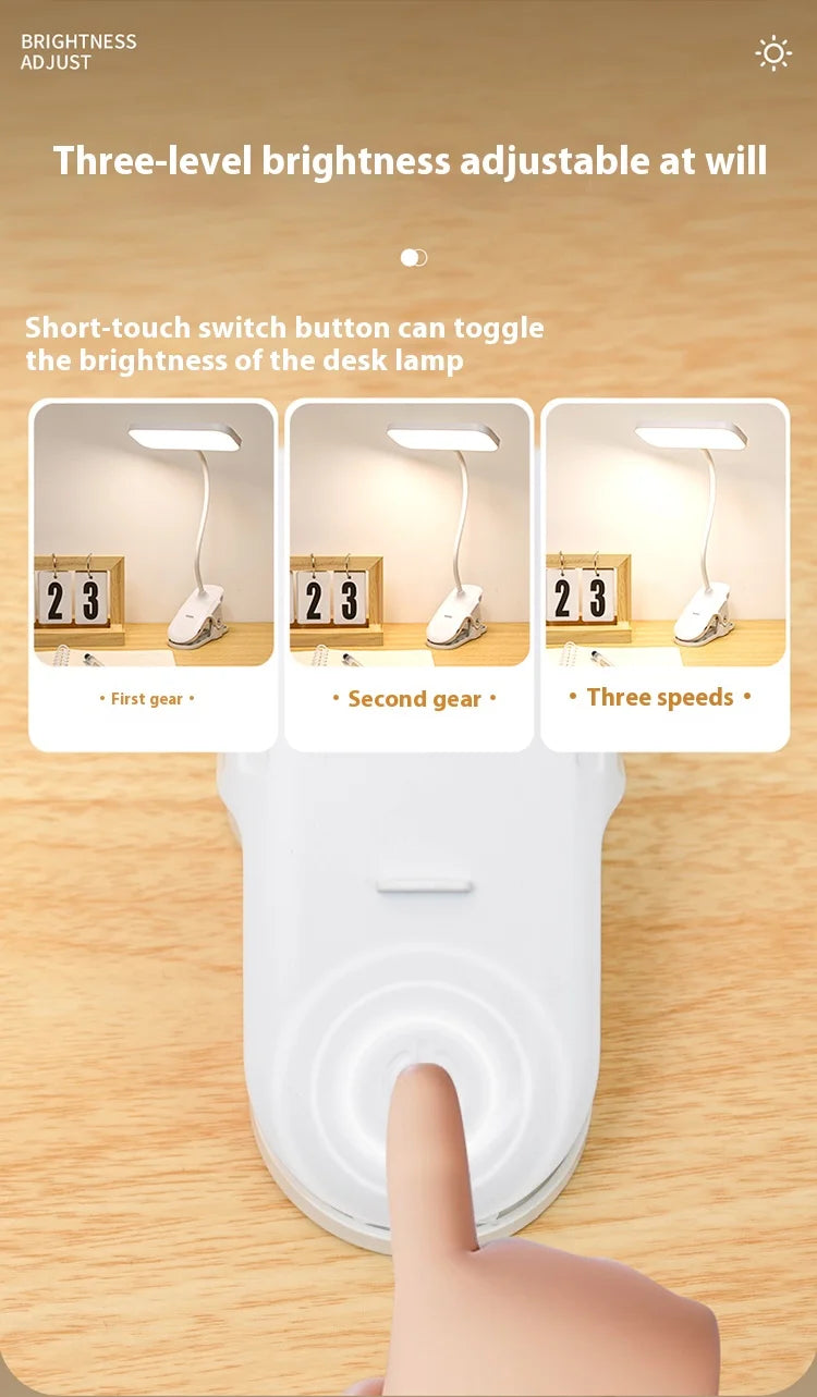360° Adjustable Clip-On Desk Lamp – USB Rechargeable Reading Light