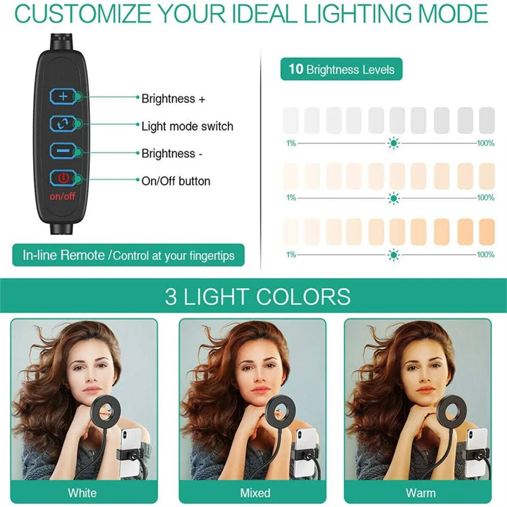 Selfie Ring Light with Phone Holder – Adjustable Desk Ring Lamp for Streaming