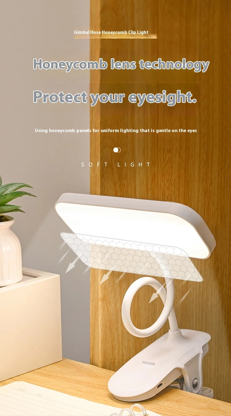 360° Adjustable Clip-On Desk Lamp – USB Rechargeable Reading Light