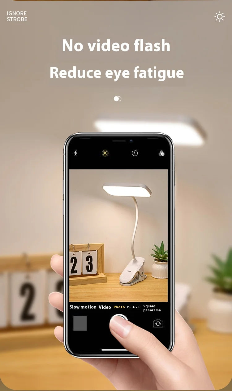 360° Adjustable Clip-On Desk Lamp – USB Rechargeable Reading Light