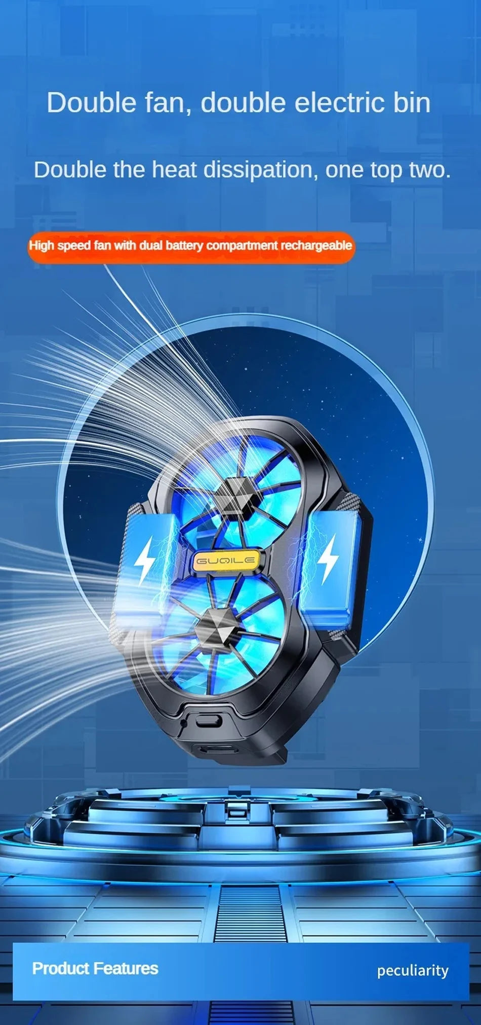 Dual Fan Mobile Phone Cooler – Rechargeable Gaming Phone Cooling Fan