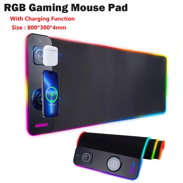 RGB Mouse Keyboard Pad with Wireless Charging – Large Gaming Desk Mat