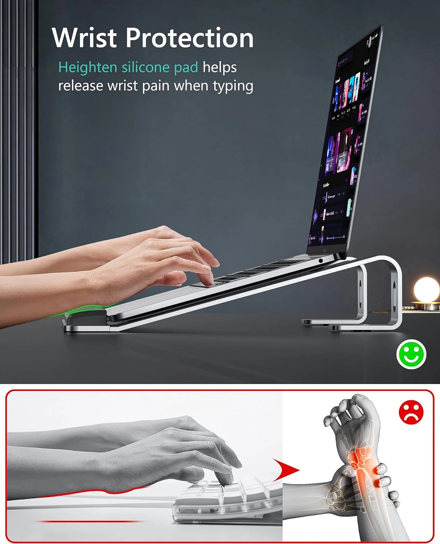Ergonomic Aluminum Laptop Stand – Portable Stand with Wrist Support