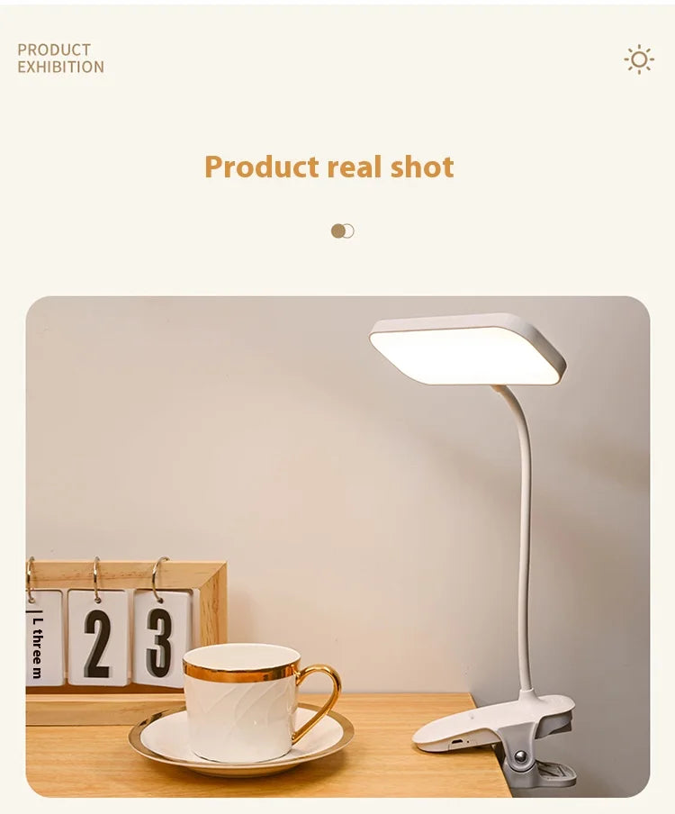 360° Adjustable Clip-On Desk Lamp – USB Rechargeable Reading Light