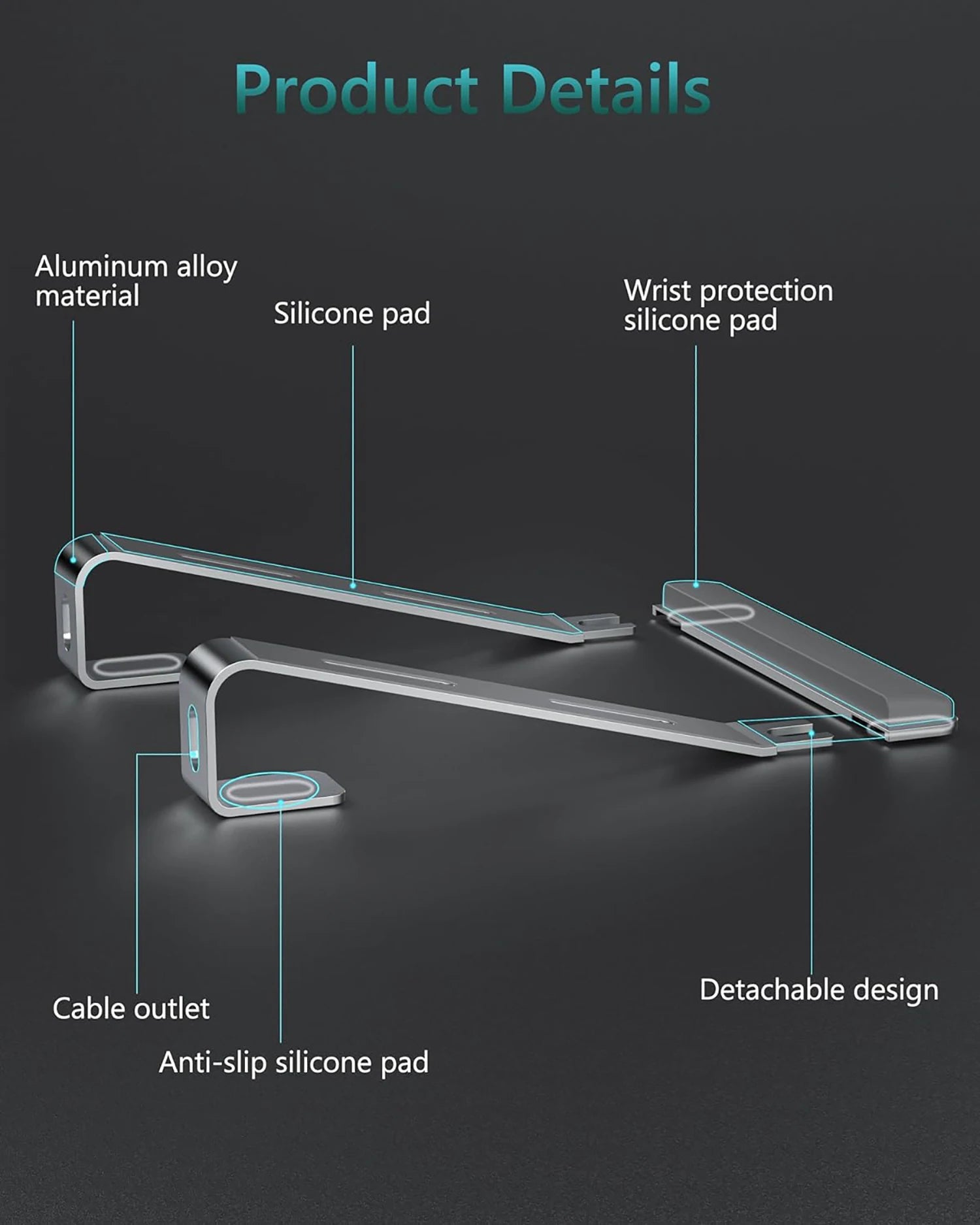 Ergonomic Aluminum Laptop Stand – Portable Stand with Wrist Support