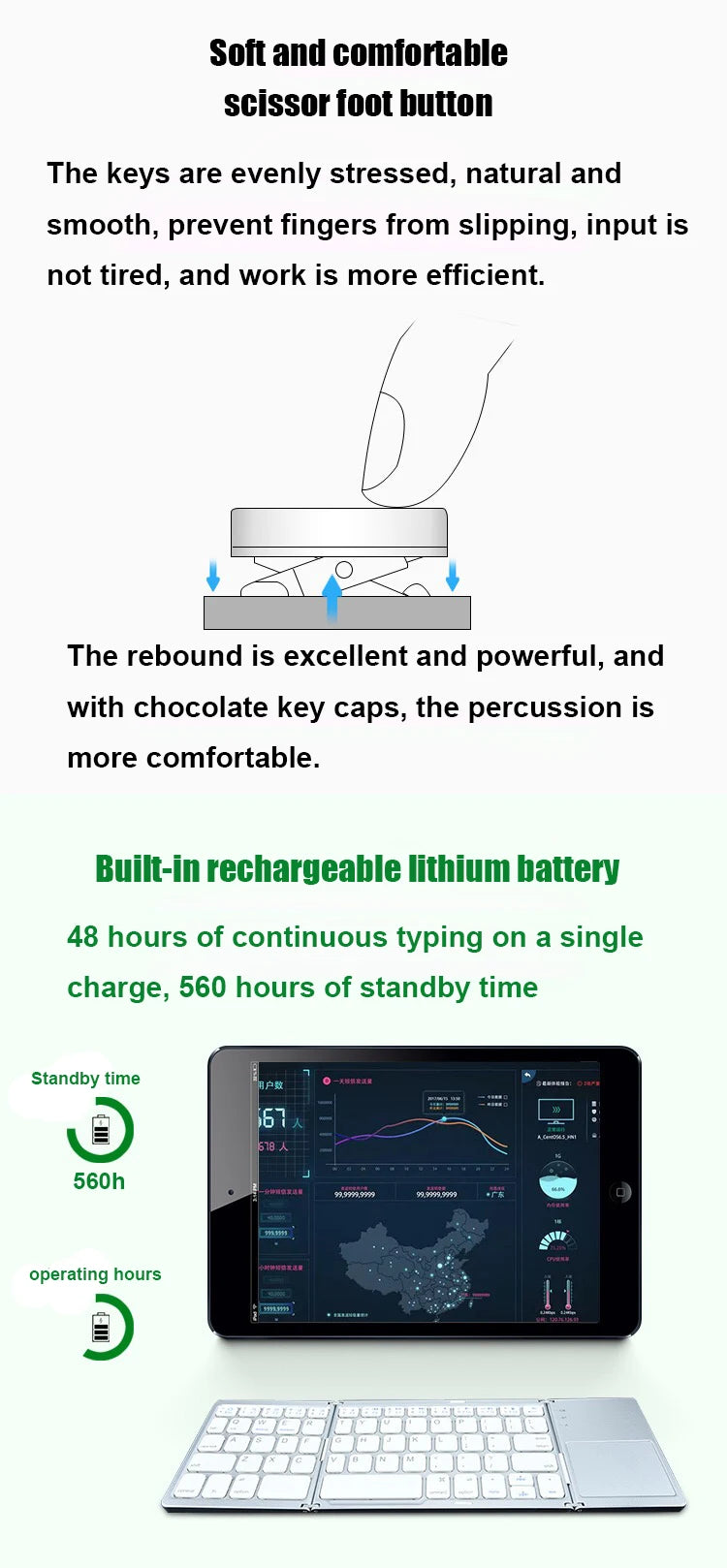 Folding Wireless Keyboard with Touchpad – Portable Rechargeable Mini Keyboard