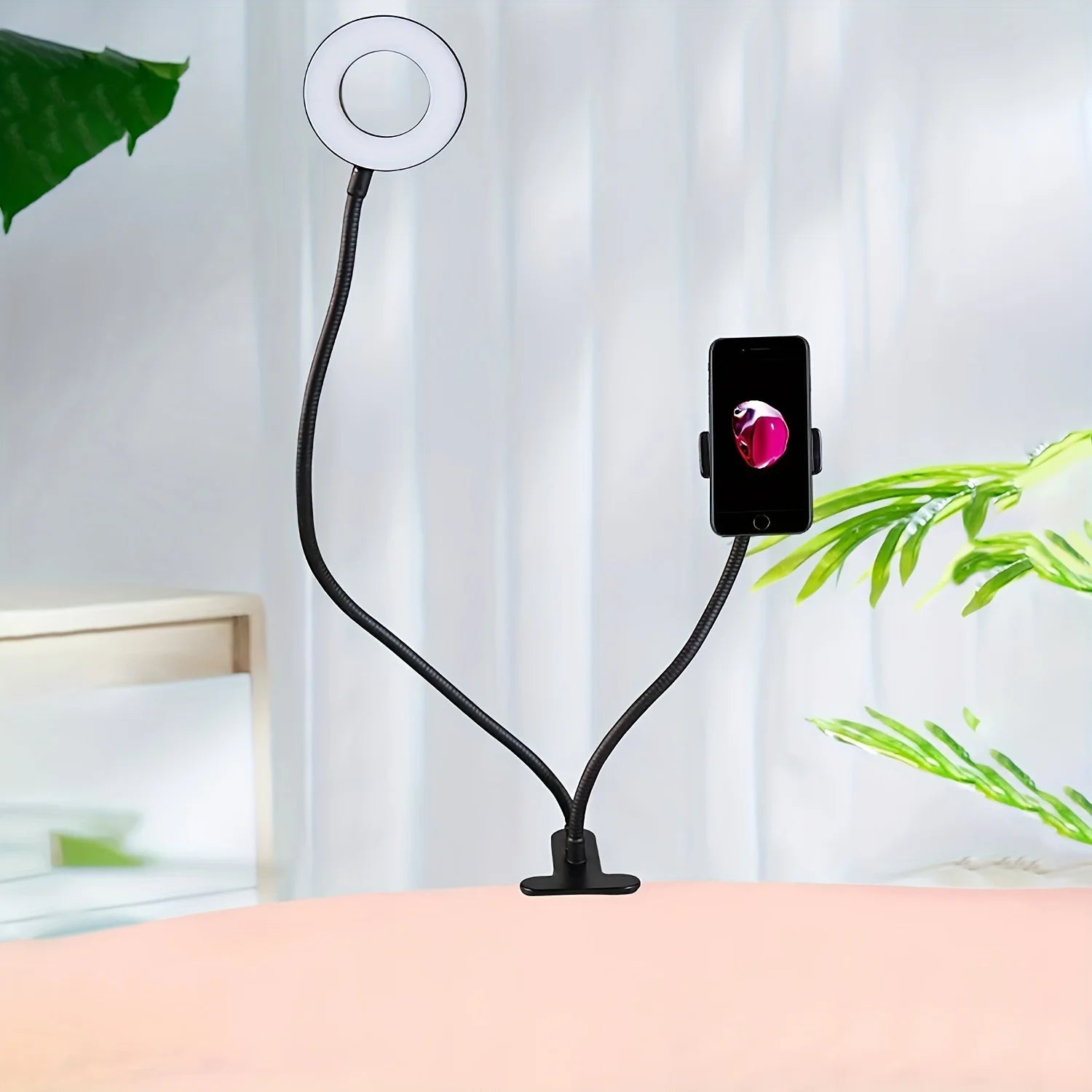 Selfie Ring Light with Phone Holder – Adjustable Desk Ring Lamp for Streaming