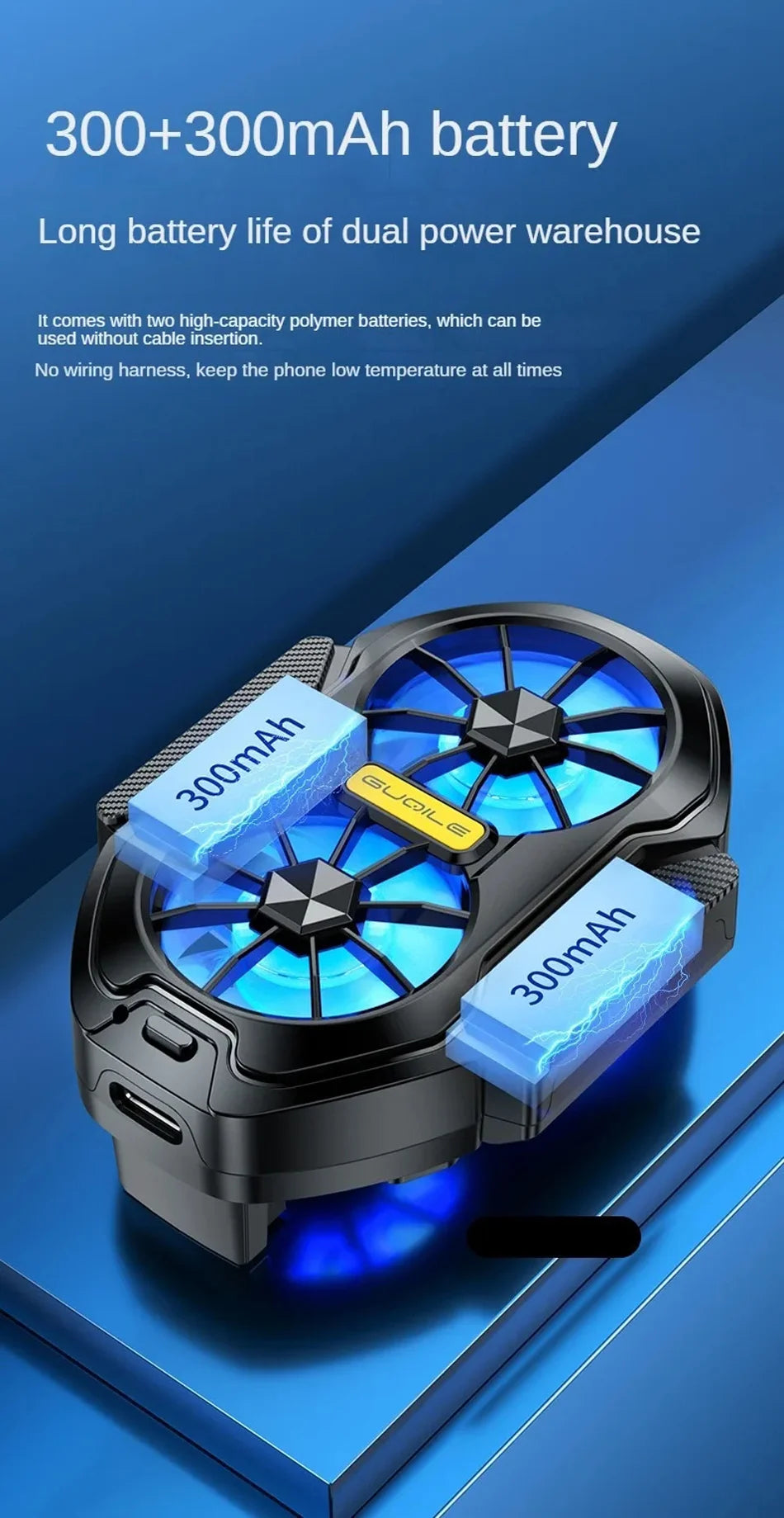 Dual Fan Mobile Phone Cooler – Rechargeable Gaming Phone Cooling Fan