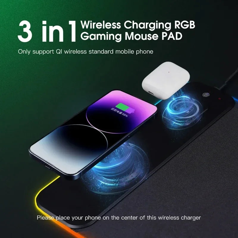 RGB Mouse Keyboard Pad with Wireless Charging – Large Gaming Desk Mat