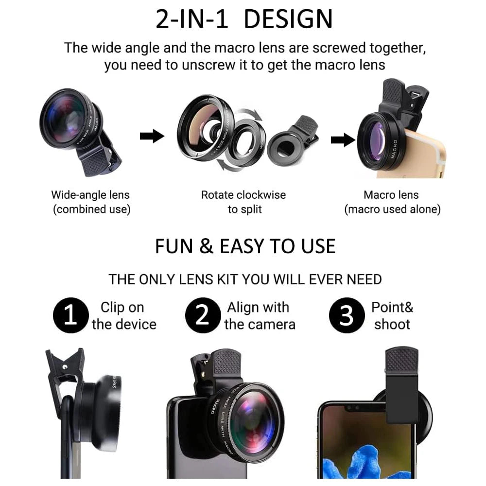 2-in-1 Phone Camera Lens Kit – Wide Angle & Macro Lens for Smartphones