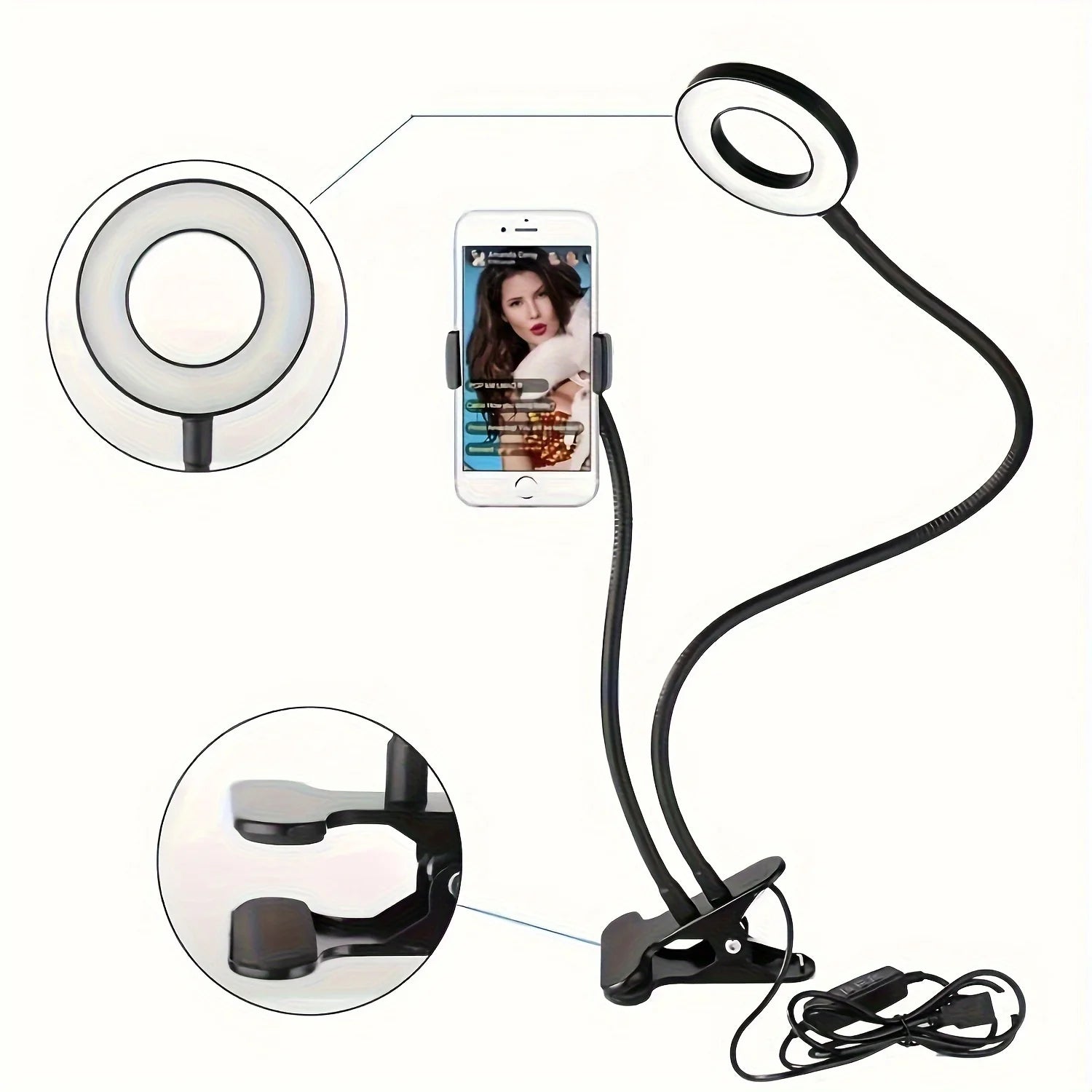 Selfie Ring Light with Phone Holder – Adjustable Desk Ring Lamp for Streaming