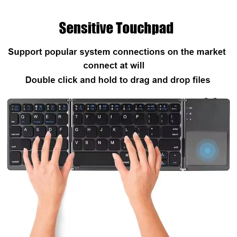Folding Wireless Keyboard with Touchpad – Portable Rechargeable Mini Keyboard