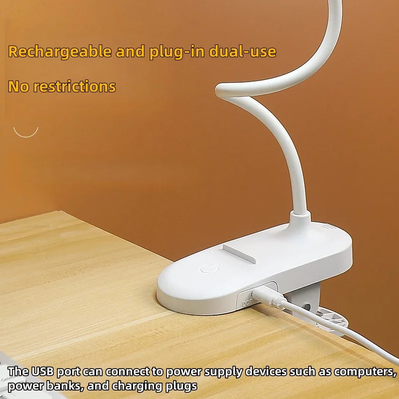 360° Adjustable Clip-On Desk Lamp – USB Rechargeable Reading Light