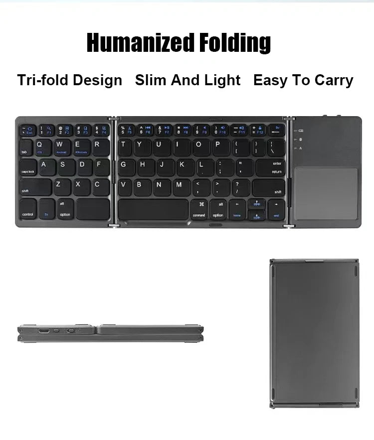 Folding Wireless Keyboard with Touchpad – Portable Rechargeable Mini Keyboard